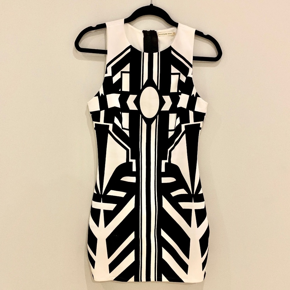 Printed White/Black Mini Dress - Mustard Seed
